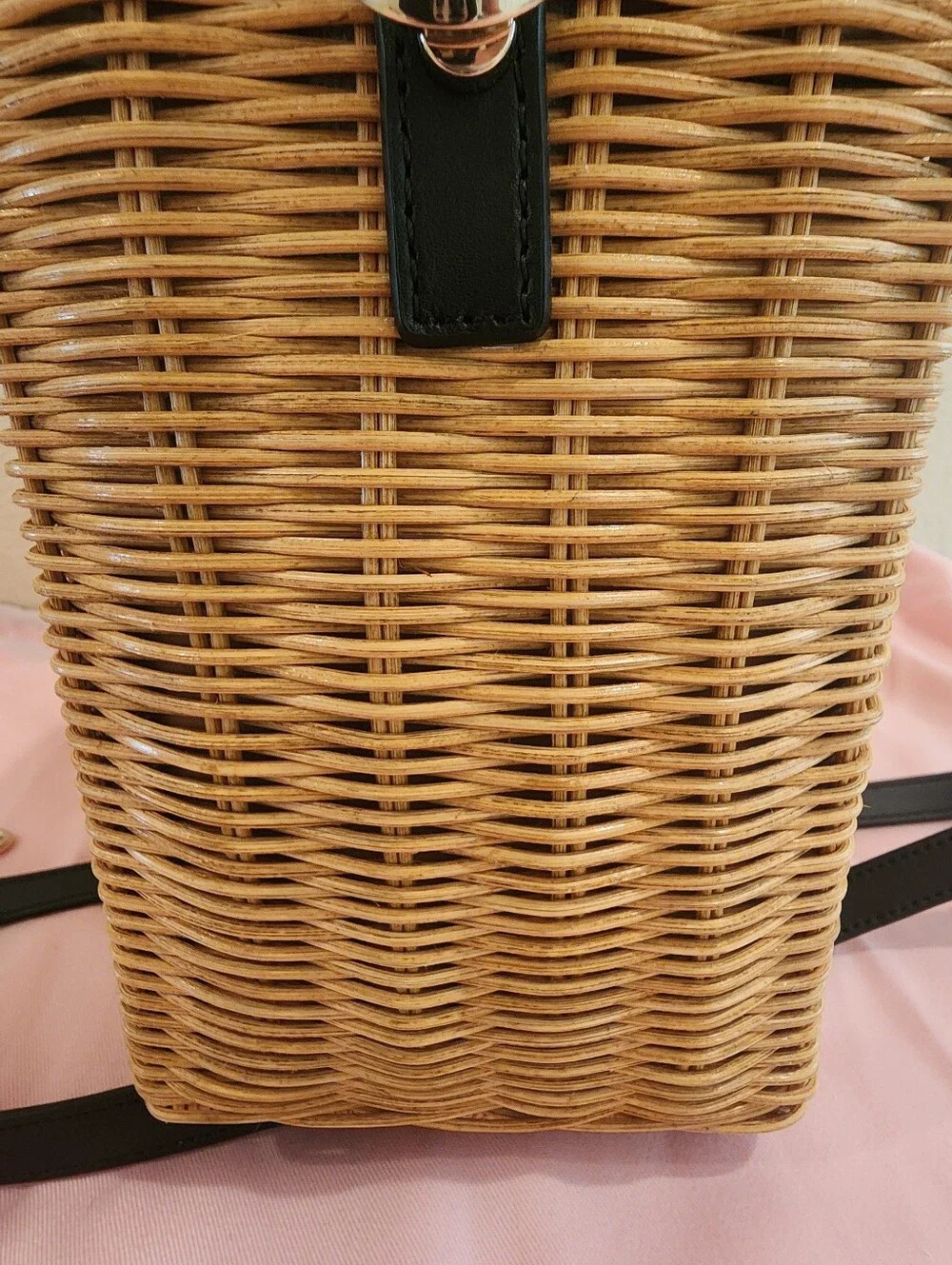RARE Kate Spade Sam Gingham Wicker Medium Satchel Basket Bag W/ Dust Bag